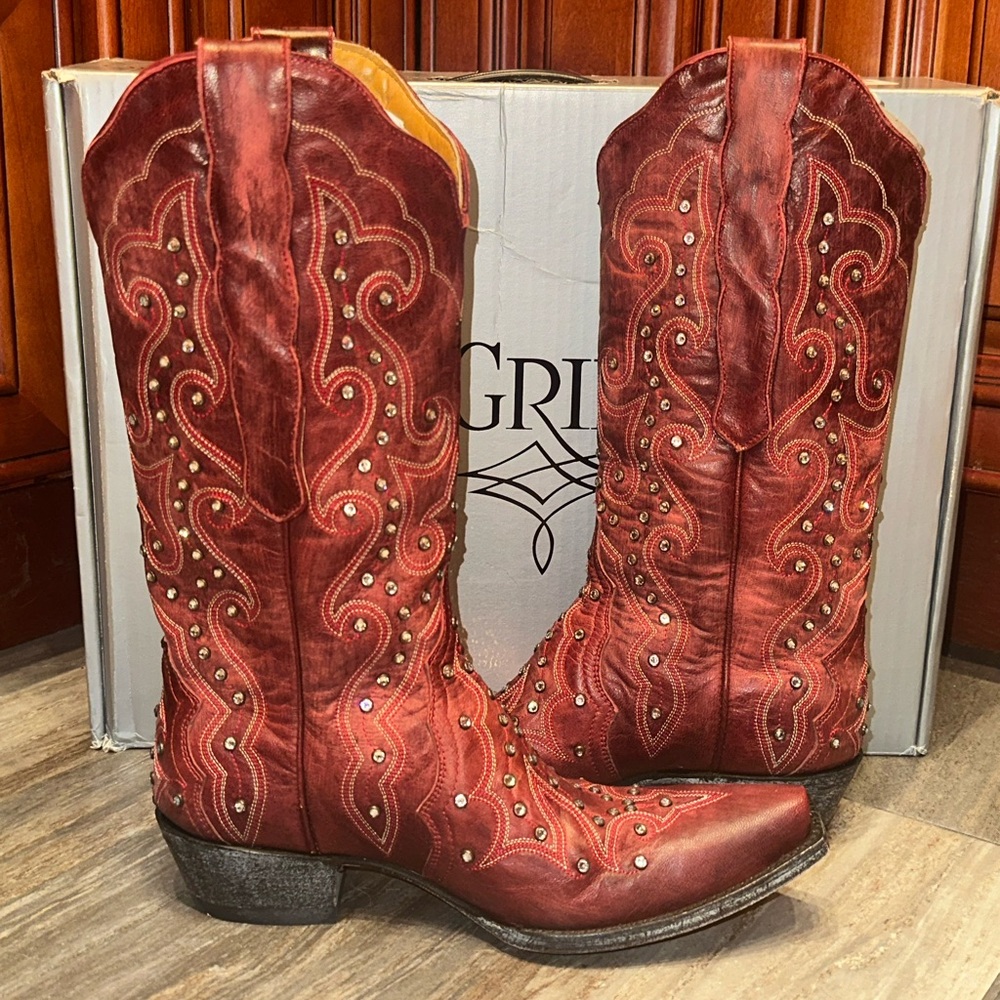 Old Gringo Celeste Red Swarovski Crystal Cowboy Boots L888-11 Size 7.5 Cowgirl